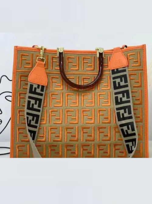 Replica Fendi Inspired Luxury Design Orange & Tan Tote