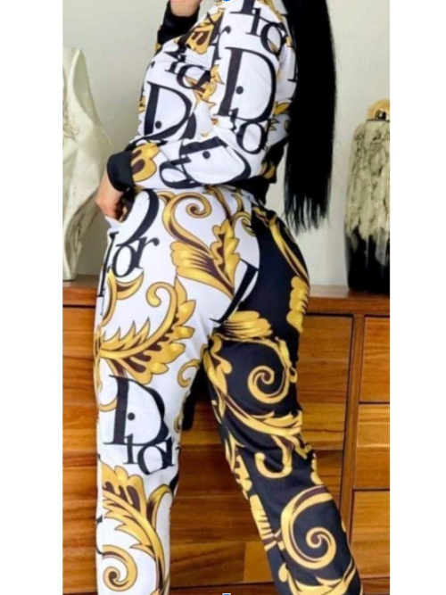 Replica High Quality Baroque O-Neck Long-Sleeved Jacket and High-Waisted Trousers