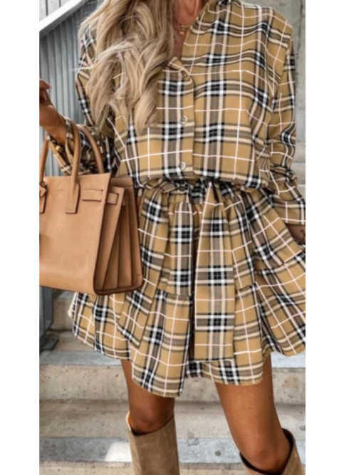 Replica BB Ruffled Bell Sleeve Plaid Shirt Dress