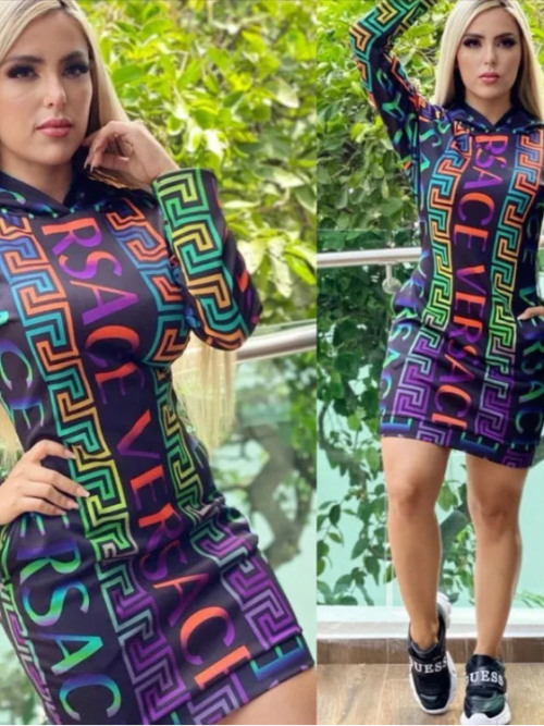 Replica Versace-Inspired Women's Hoodie Dress