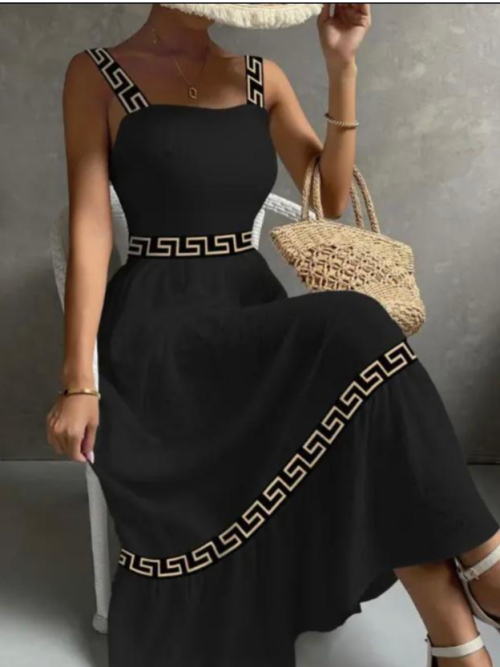 Replica Geo-Print Tape-Accent Sleeveless Maxi Dress