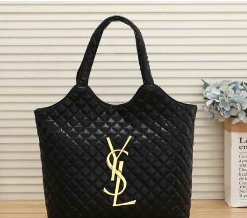 Replica YSL Lambskin Quilted Maxi Icare Shopping Tote Black