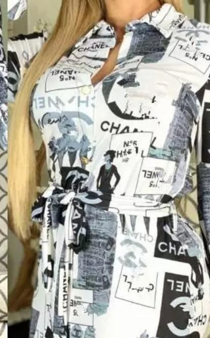 Replica Chanel Monochrome Satin Newspaper Print Dress