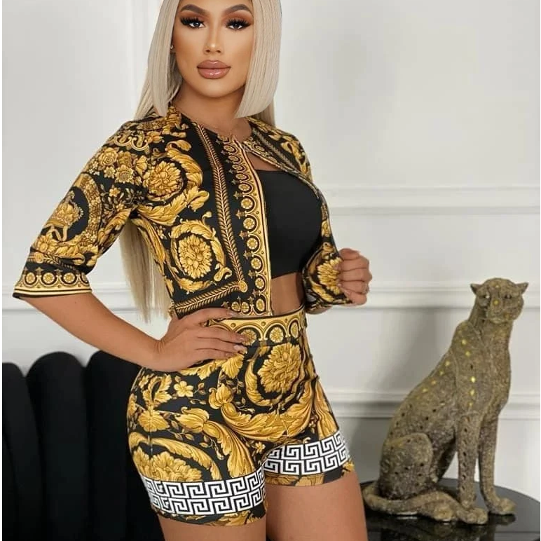 Replica Baroque Design Top and Short Set